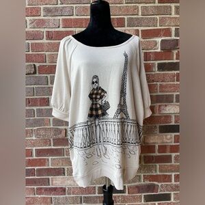 NWT Love & Lace Women's Paris Fashion Pullover Sweater 2X Beige Rhinestones
